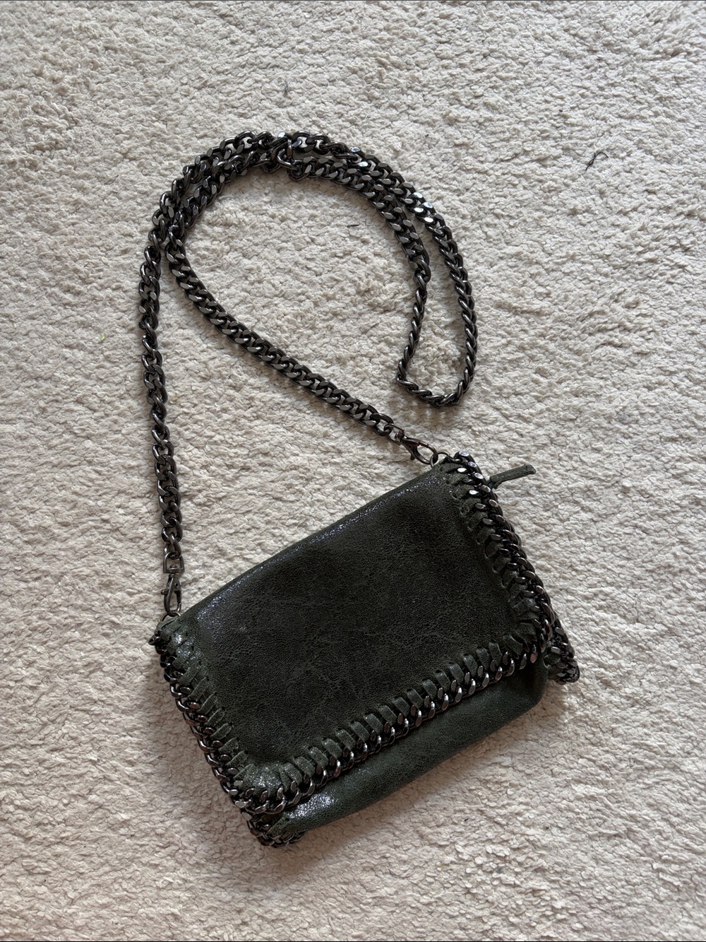 Forest Green Chain-Trim Crossbody Bag